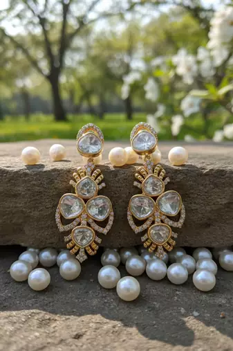 Royal gold plated kundan choker necklace set with earrings for women