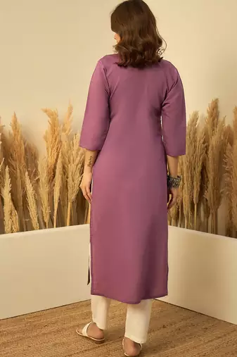 Lavender color silk blend embroidery long kurta