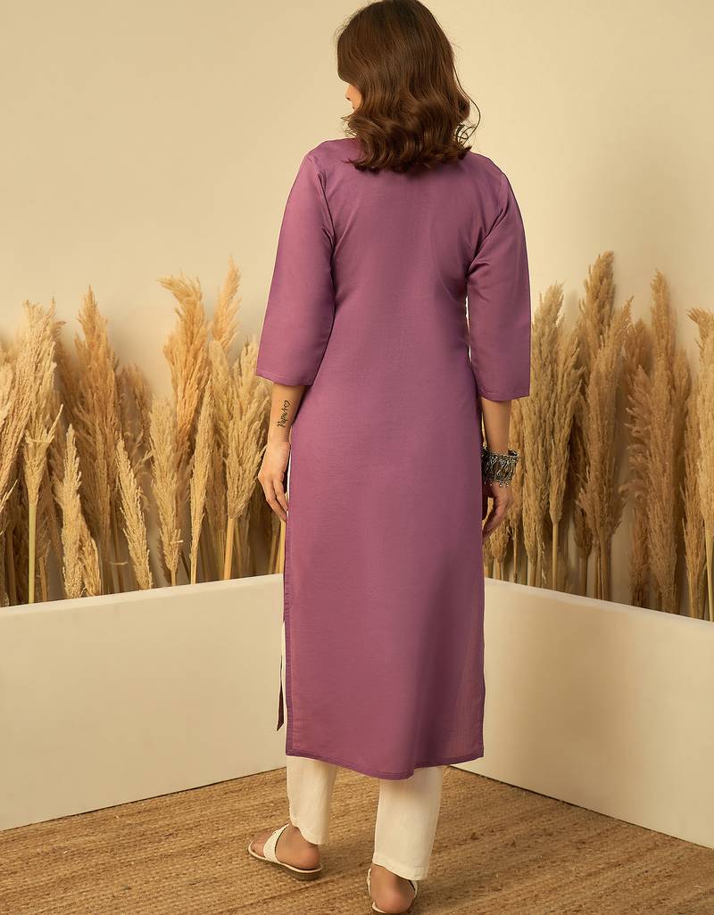Lavender color silk blend embroidery long kurta