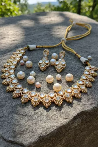 Royal gold plated kundan choker necklace set with earrings for women