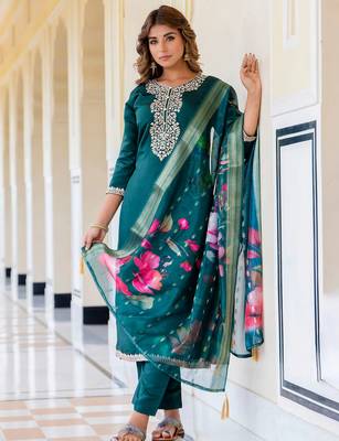 dark-green fancy viscose rayon kurta set 1
