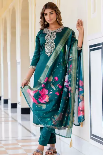 dark-green fancy viscose rayon kurta set
