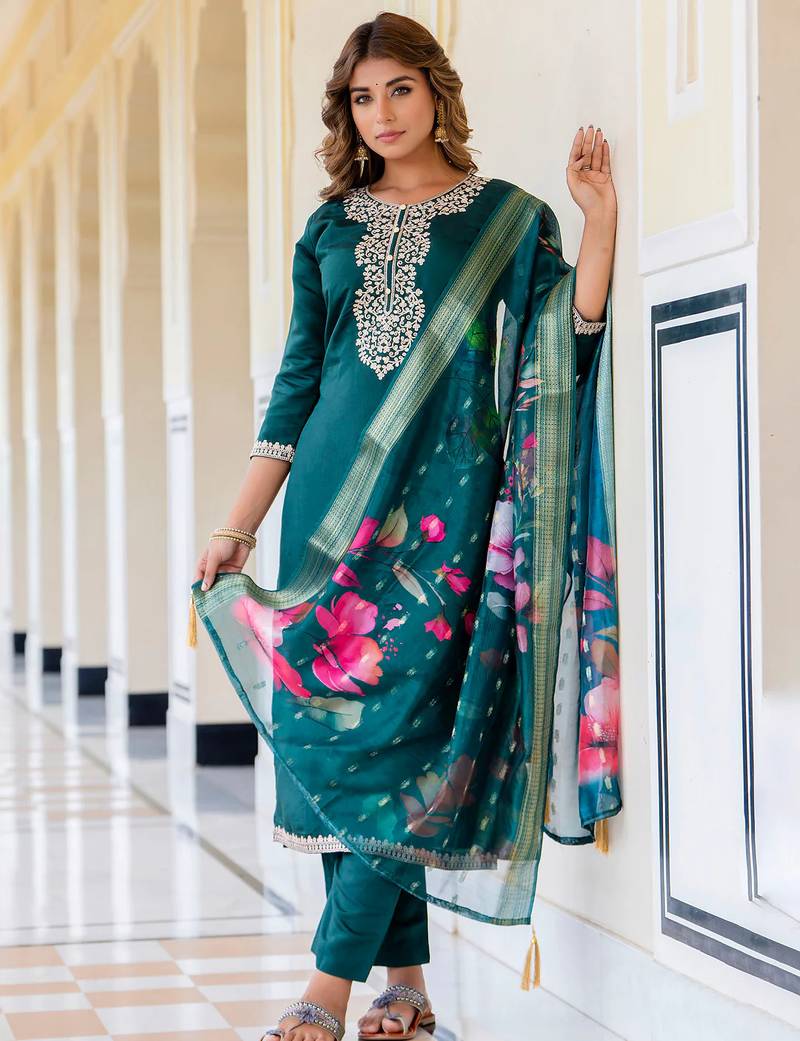 dark-green fancy viscose rayon kurta set