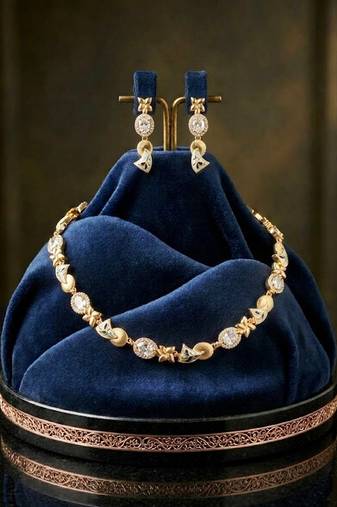 Elegant gold plated american diamond necklace set with earrings for women