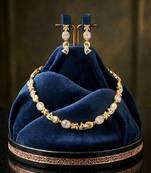 Elegant gold plated american diamond necklace set with earrings for women