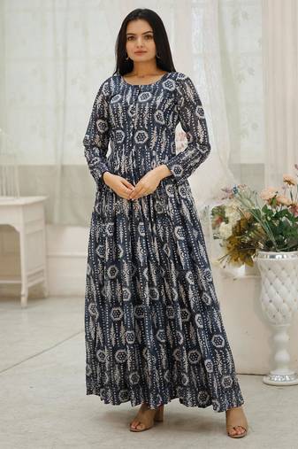 Embroidery zari sequance work with full flaired gown
