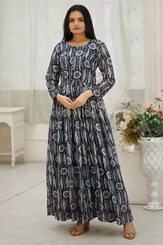 Embroidery zari sequance work with full flaired gown