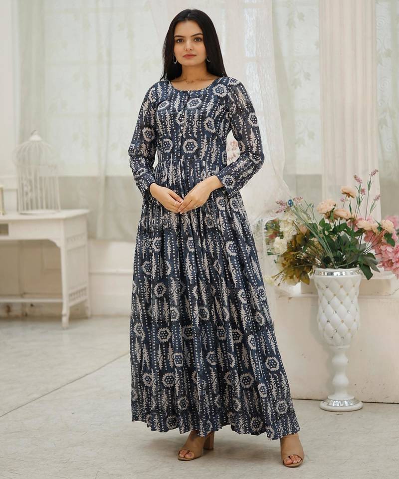 Embroidery zari sequance work with full flaired gown