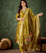 mustard fancy organza kurta set