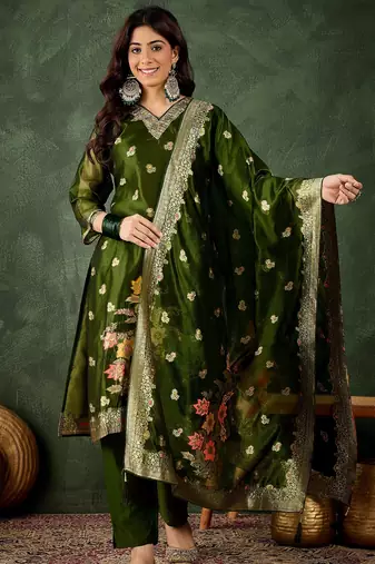 mehendi fancy organza kurta set