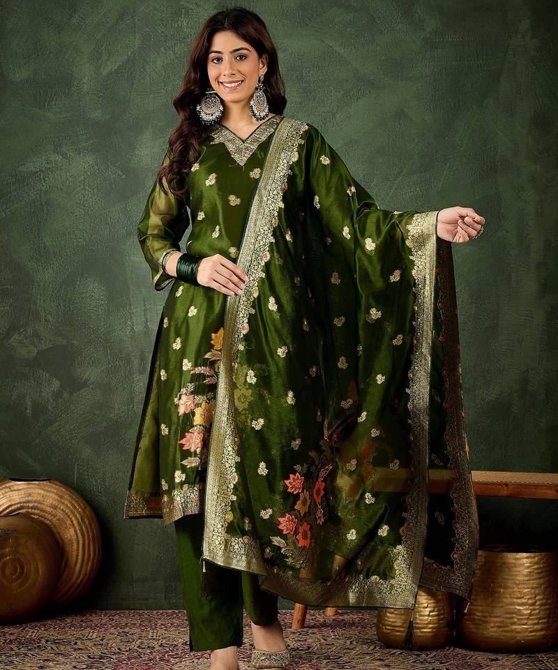 mehendi fancy organza kurta set
