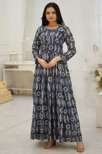Embroidery zari sequance work with full flaired gown