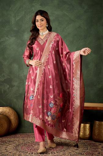 pink fancy organza kurta set