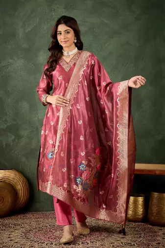 pink fancy organza kurta set