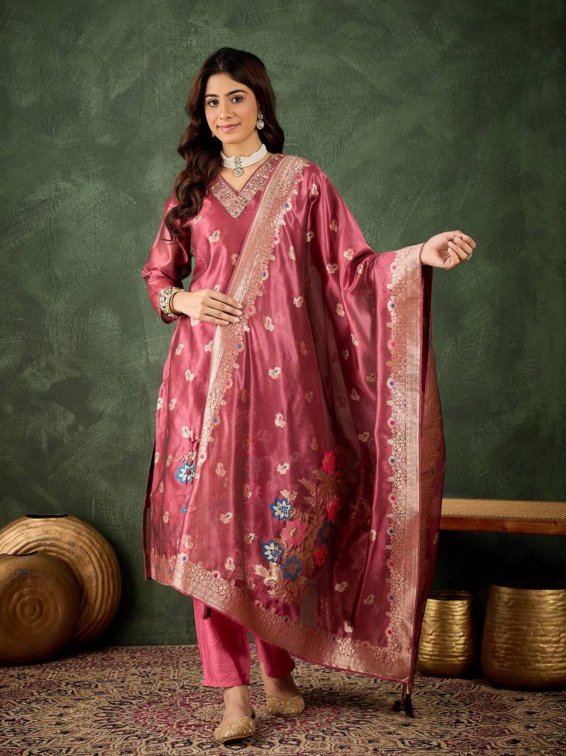 pink fancy organza kurta set