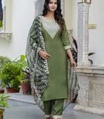 Green silk blend designer festive wear readymade suit