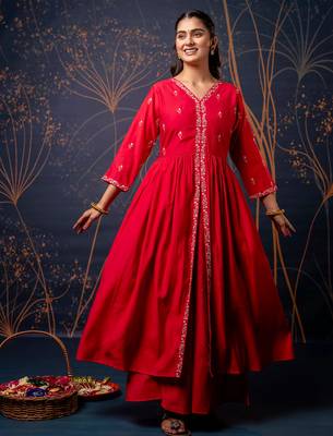 pink fancy silk blend kurta set 3