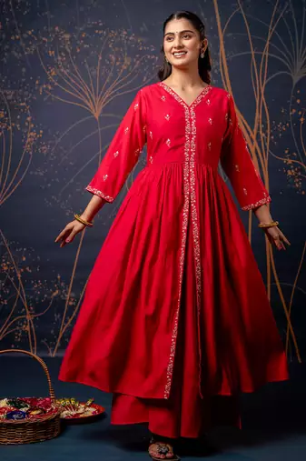 pink fancy silk blend kurta set