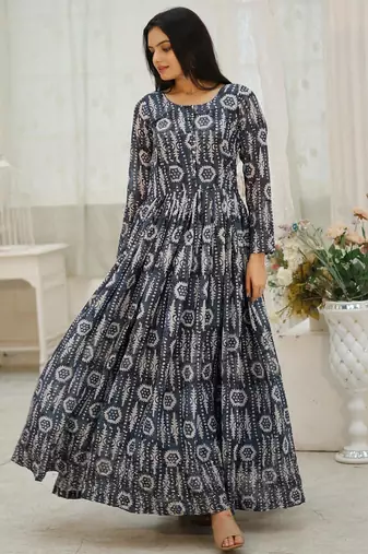 Embroidery zari sequance work with full flaired gown