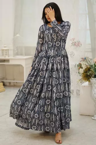 Embroidery zari sequance work with full flaired gown