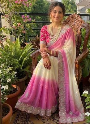 Magenta Color  embroidery sequence work georgette Saree 1