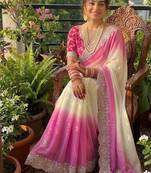 Magenta Color  embroidery sequence work georgette Saree