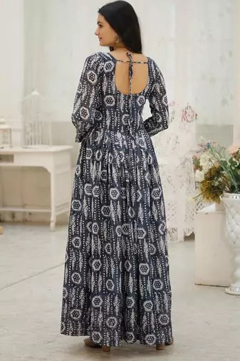 Embroidery zari sequance work with full flaired gown