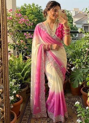Magenta Color  embroidery sequence work georgette Saree 2