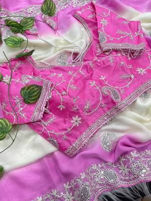 Magenta Color  embroidery sequence work georgette Saree 3