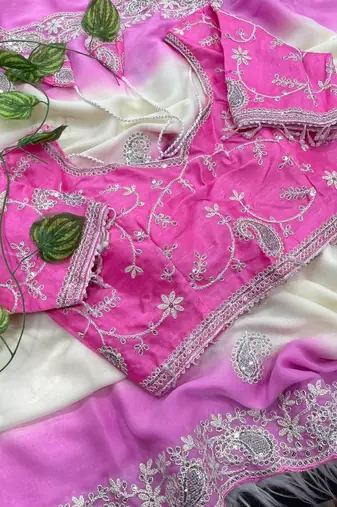 Magenta Color  embroidery sequence work georgette Saree