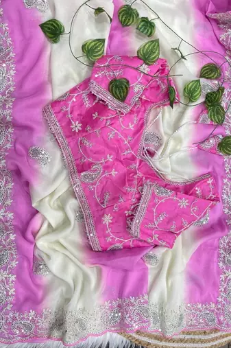 Magenta Color  embroidery sequence work georgette Saree