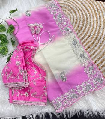 Magenta Color  embroidery sequence work georgette Saree 5