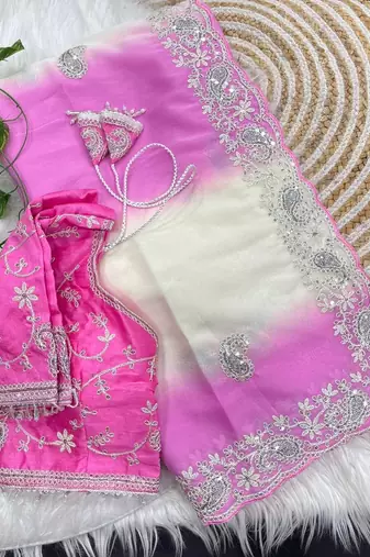 Magenta Color  embroidery sequence work georgette Saree
