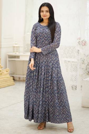 Embroidery zari sequance work with full flaired gown