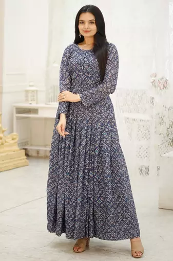 Embroidery zari sequance work with full flaired gown