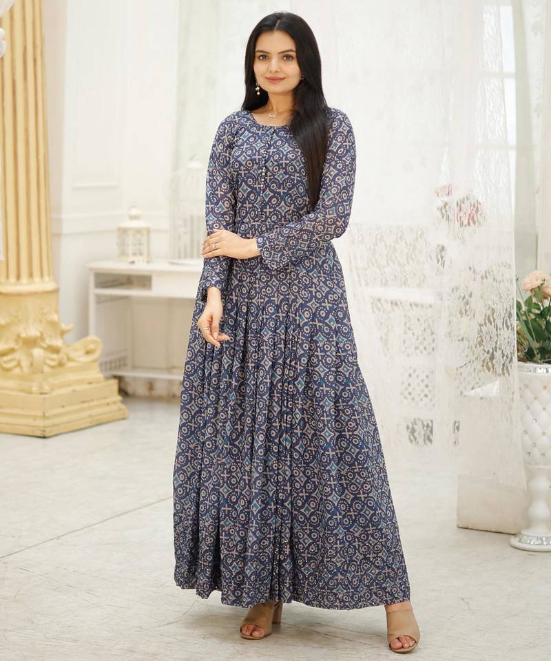 Embroidery zari sequance work with full flaired gown