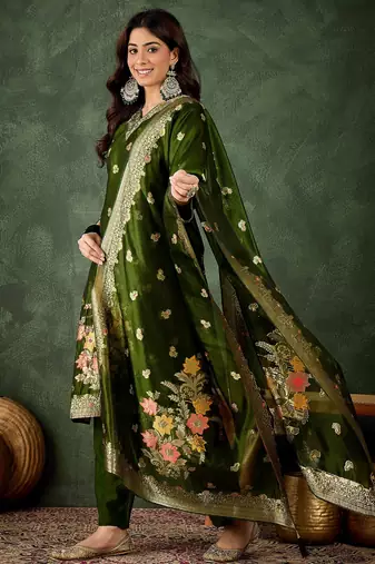 mehendi fancy organza kurta set