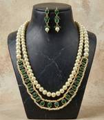 Royal emerald green pearl layered necklace set with earrings for women