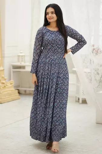 Embroidery zari sequance work with full flaired gown