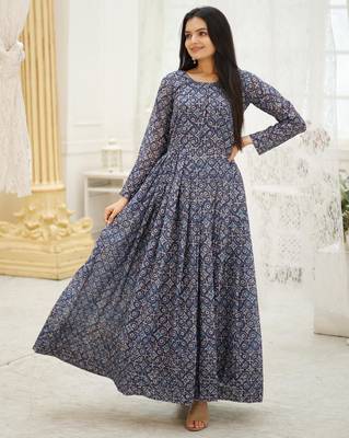 Embroidery zari sequance work with full flaired gown 3