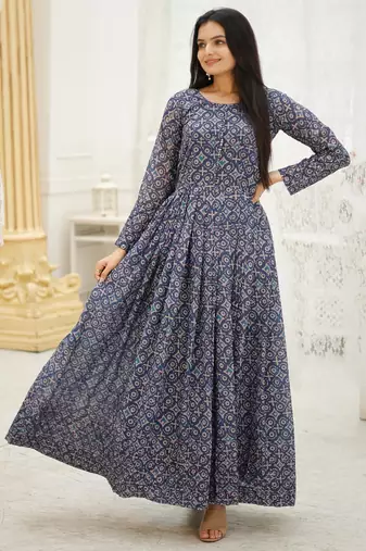 Embroidery zari sequance work with full flaired gown