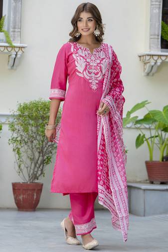 Pink silk blend designer festive wear readymade suit