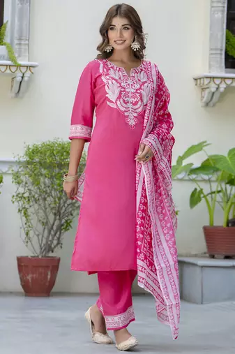 Pink silk blend designer festive wear readymade suit