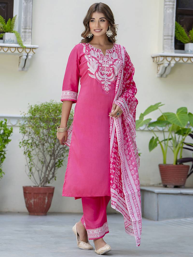 Pink silk blend designer festive wear readymade suit