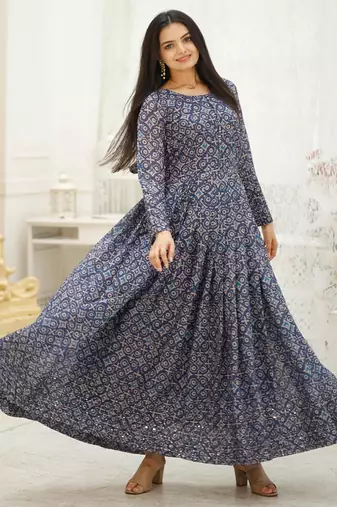 Embroidery zari sequance work with full flaired gown