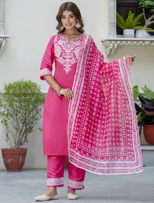 Pink silk blend designer festive wear readymade suit 2