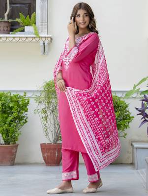 Pink silk blend designer festive wear readymade suit 3