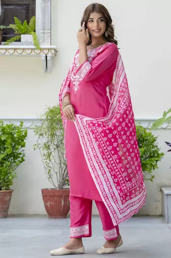 Pink silk blend designer festive wear readymade suit