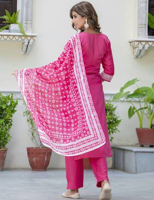 Pink silk blend designer festive wear readymade suit 4
