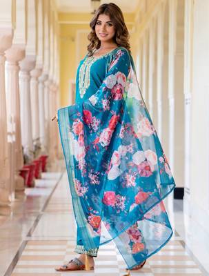 dark-sea-green fancy viscose rayon kurta set 2